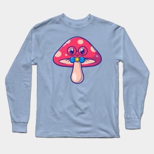 Cute Mushroom Wearing Glasses Cartoon Long Sleeve T-Shirt